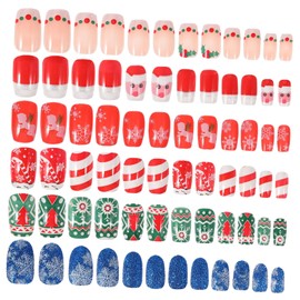 Healeved 72pcs Christmas Nail Stickers Faux Christmas Nails Christmas False Nails Full Wrap Fake Nail Christmas Full Nail Antler Decor Nail Stickers Christmas Toenails Gel Clipper Kit Abs