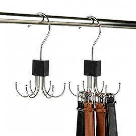 2PCS Belt Hanger for Closet, 12-Hooks Belt Organizer for Max 48 Belts or Ties, Rotatable Belt Rock Save Closet Space, Black Hanging Holder Storage for Belt, Tie, Bra, Tank Top, Purse