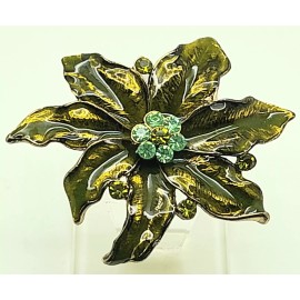 Unbranded Large Maple Leaf Pin Brooch olivine Enamel Gold Tone olivine &peridot rhinestone