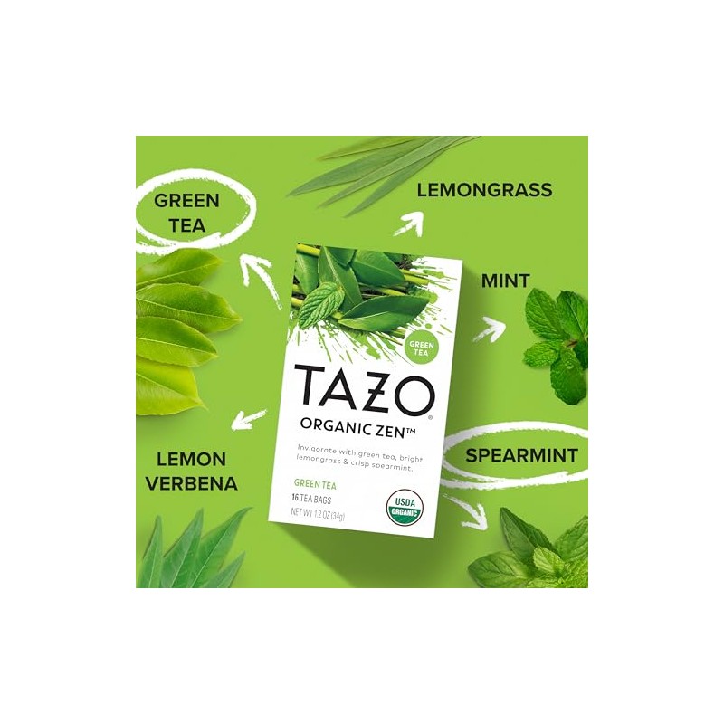 TAZO Organic Zen Green Tea Bags - Refreshing Herbal Blend
