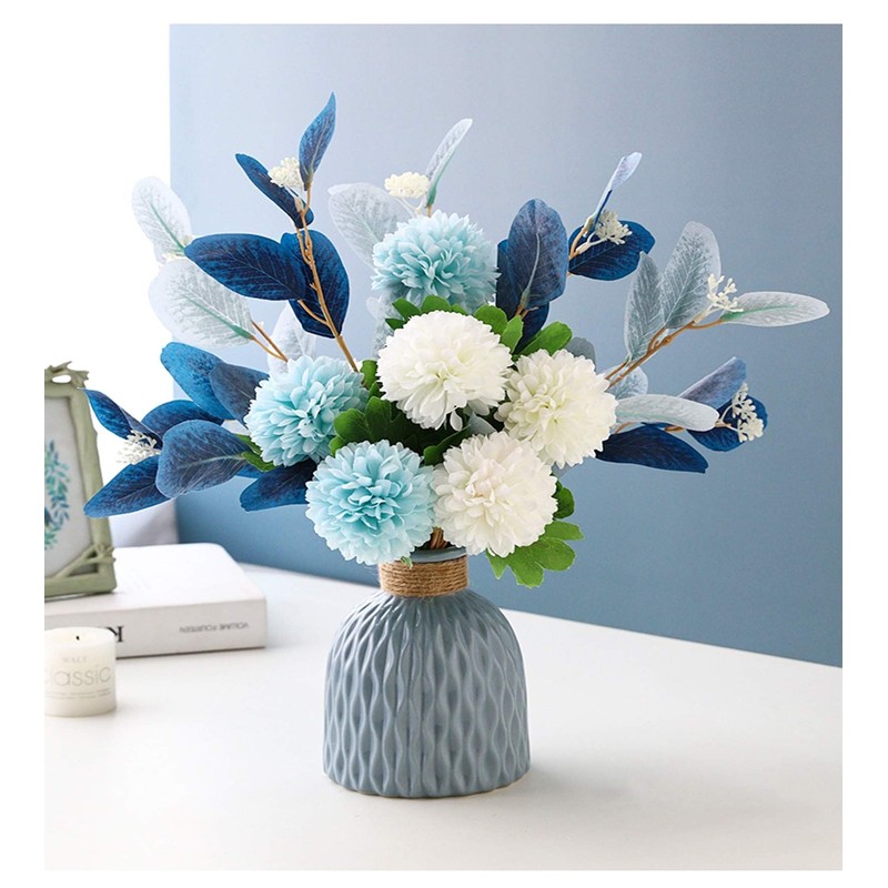 NAWEIDA Artificial Flowers with Vase Faux Hydrangea Flower Arrangements Table