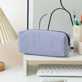 Cute Pencil Case Capacity Pencil Pouch Aesthetic Pen Bag Office Stationery Organizer Simple Sturdy Multifunctional Cosmetic Pouch (Navy blue)