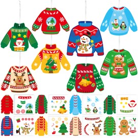 EZdhuawuse Christmas Ugly Sweaters Kits - 123P Xmas Ugly Sweaters DIY Ornaments Art Sets, Make Your Own Xmas Craft Paper Sweaters, Winter Sweater Ornaments for Wintertime Holiday Gathering Xmas Party