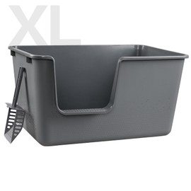 Parlynies Set of 4 Extra Large Cat Litter Box, Low Entry Senior Litter Pen for Geriatric Kitty Big Cats, Open Top Cat Litter Tray with Scoop, Grey