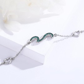 Wave Bracelet 925 Sterling Silver Turquoise Wave Adjustable Bracelet Ocean Anklet for Women Wave Jewelry Gift for Her Birthday