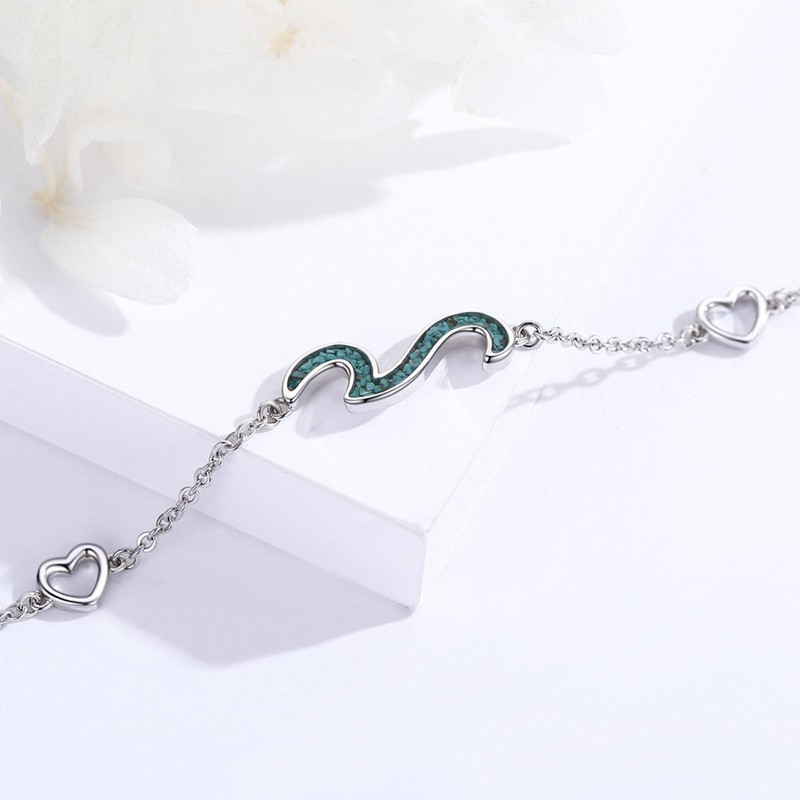 Wave Bracelet 925 Sterling Silver Turquoise Wave Adjustable Bracelet Ocean