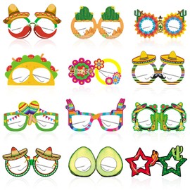 Konsait 24 Pcs Fiesta Party Decorations Glasses for Kids,Cinco de Mayo Party Decor Paper Eyeglasses Taco Cactus Pinata Mexican Party Photo Booth Props for Boy Girls Fiesta Themed Party Favors Supplies