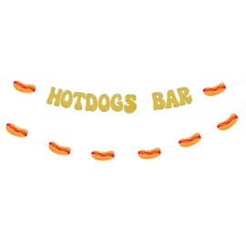 Glitter HotDogs Bar Banner Party Decorations, 5Inch Gold HotDogs Sign Party Decorations,Fiesta Birthday Party Decor Supplies