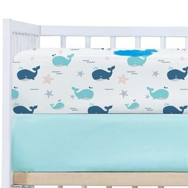 Little Grape Land Waterproof Crib Sheets for Boys 2 Pack, 28"x 52" Extra Soft Microfiber Waterproof Crib Mattress Protector for Standard Crib & Toddler Mattress Pad (Whale)