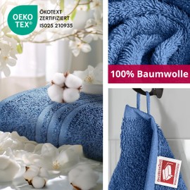 DecoHomeTextil Hand Towel Set of 6 Guest Towels in Blue, 100% Cotton, High Quality, Cuddly Soft and Absorbent