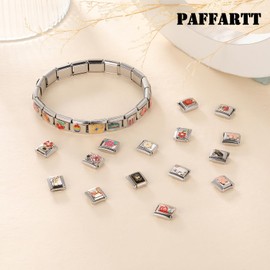 Paffartt Italian Charms Bracelet Sets for Man Woman Removable Classic Stainless Steel 9mm Module Links with Opening Tools Hand Painted for DIY Fashionable Jewelry Gifts