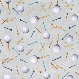 Clothworks Fore Y3750 118 Light Pewter Golf Balls & Tees Print Fabric