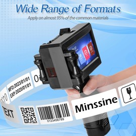 Minssine Handheld Inkjet Printer, MS-C10 Portable Handheld Printer Gun with Fast-Drying Solvent Cartridge for QRCode Barcode Production Date Time Logo Batch Number on Any Surface(0.5 Inch Nozzle)