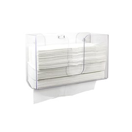 TrippNT 51937 Small Dual Dispensing Paper Towel Holder with 150 9.2 x 9.4 inch Multi-Fold Paper Towel Capacity and Peelable Protective Film,Clear