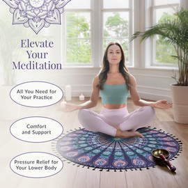 Aila Wellbeing Meditation Mat – 32" Round Meditation Rug with Tassels – Thin Floor Mat for Mindfulness, Meditation Practice Accessories & Zen Decor – Perfect for Relaxation & Spiritual Space (Green)