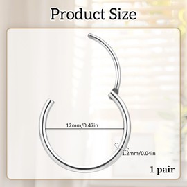 Tucnoeu 1 Pair of Men's Earrings Surgical Steel Hoop Earrings Stainless Steel Women's Silver 8 mm - 12 mm, Stainless Steel, No Gemstone