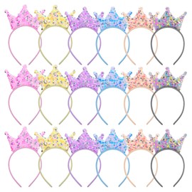 Kifmurase 18 Pcs Princess Crown Headband Glitter Sequin Crown Headbands Shiny Tiaras Princess Decoration Hair Accessories for Birthday Party Favors Gifts