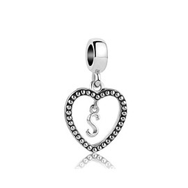 SBI Jewelry Initial Letter Charm for Bracelet S Dangle Charm Silver Heart Pendant Mum Sister Birthday Anniversary