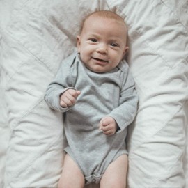 Baby Side Snap Bodysuit Set, Long Sleeve Cotton Boy Girl Kimono Onesie, 4 Pack, Gray, 0-3 Months