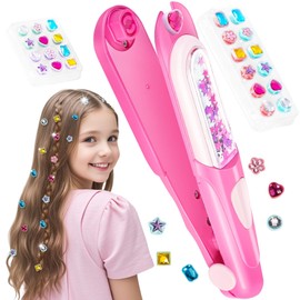 JoyJoyful Gifts 5 6 7 8 9 10 Year Old Girls, Hair Gem Stamper Kit Toys for Girls Age 6-12, Kids Hair Accessories Birthday Presents, DIY Hair Styling Tool with Reusable Shining Diamonds