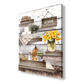 Vintage Bathroom Wall Art Canvas Print Bathroom Decor Flower Poppy Painting Brown Farmhouse Rustic Picture Home Decor Laundry Room Ready To Hang