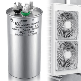 Dreyoo 60+7.5 uF 370/440V CBB65 Dual Run Round Capacitor for AC Motor, HVAC Capacitor, Air Conditioner Replacement, Heat Pump, Fan Start, Condenser Straight Cool, UL Listed
