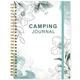 Heveboik Camping Journal and RV Travel Log Book - A5 Outdoor Camp & Adventure Journal for 25 Camping, Hiking Journal, Family Travel Books Camper Essentials Camping, 5.8" x 8.5", Teal Floral