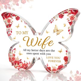 Glydein Glydein Romantic Valentines Day Gifts for Wife Her - 5x3.8x0.5 Inch Butterfly Acrylic Plaque Decor - Valentines Anniversary Christmas Mothers Day Wedding Birthday Gift for Wife