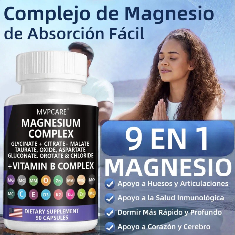 9 In 1 Magnesio Complex 90 Cps Glicinato De Magnesio