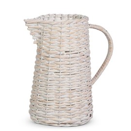 RAZ Imports Whitewash Woven Pitcher, 10-inch Height