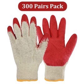 Generic 300 Pairs Red Palm Latex Dipped Work Gloves - Cotton Polyester Shell Safety Protection Gloves - Nitrile Coated - Made in Korea