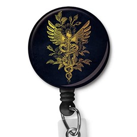 HETANEH Gold Caduceus Nurse Badge Reels Retractable with Alligator Clip Office Employee ID Name Card Holder Doctor Teachers Students Women Men for Graduation
