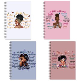Kosiz Black Women Notebooks Bulk Inspirational African American Spiral Journal Line Notepads Gifts for Black Students Teachers Back to School(Inspirational 4pcs)