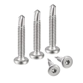 uxcell Hex Socket Self Tapping Screws, #10 x 1-3/8" 410 Stainless Steel Sheet Metal Flat Head Drilling Screw 50pcs, Silver