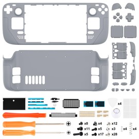 eXtremeRate Replacement Front/Back Plate & Buttons Set for Steam Deck, DIY Full Case Case/Trigger D-Pad ABXY Trackpad Back Buttons Accessories for Steam Deck LCD Console (New Hope Grey) - NO Console