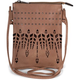 styleBREAKER 02012260 Women's Mini Bag Shoulder Bag Ethnic Style and Studs Shoulder Bag Handbag, brown