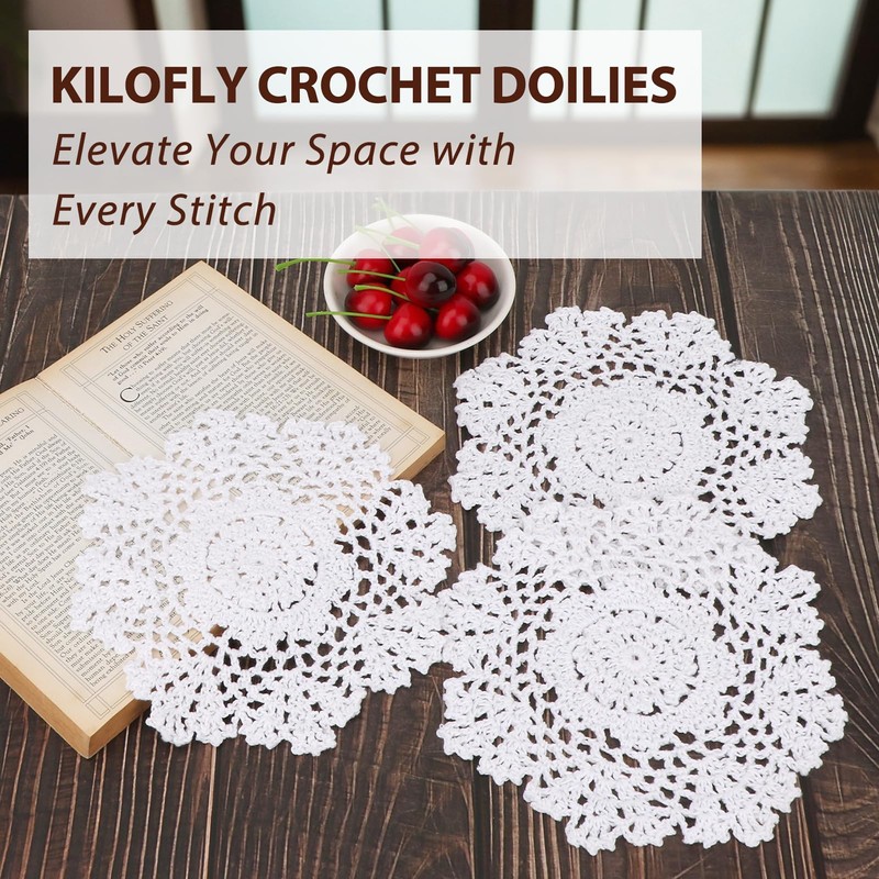 kilofly Crochet Cotton Lace Table Placemats Doilies Value Pack, 4pc,
