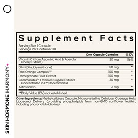 Codeage Codeage Skin Hormone Harmony+ Supplement C Skin Hair Support with Ceramosides, Red Orange Complex, Diindolylmethane, Astaxanthin, Vitamin C Ascorbic Acid, Liposomal Delivery C Non-GMO C 30 Capsules