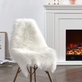 JXLOULAN Faux Lambskin Sheepskin Rug, White, 60 x 90 cm, Longhair Fur, Fluffy Rugs, Living Room Decoration, Soft for Sofa, Bedroom, Children's Room