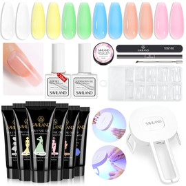 Saviland Poly Gel Nail Kit - 6 Colors Poly Nail Extension Gel Kit with UV LED Nail Lamp White Nude Pink Poly Gel & Nail Art Tool All-in-One Kit French Manicure Starter Nail Kit for Home Salon DIY