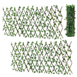 Japard Wood Lattice Panels with Artificial Ivy, Wooden Privacy Fence Expandable Greenery, Trellis Screening for Outside Patio, Balcony, Garden, Backyard, Indoor Outdoor Home Decoratio - 2 Pack