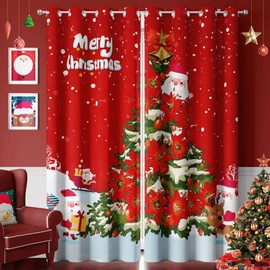 Santa Claus Christmas Curtains Living Room 52 x 84 inch, 2 Panels Grommet Printed Fabric Decorations Blackout Curtains, Thermal Insulated Holiday Red Window Drapes Panel for Bedroom and Indoor