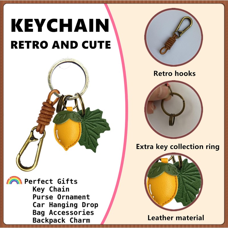 ZOUITY Leather Leaf Fruit Keychain Retro Accessories,Cute Keychains for Women