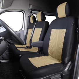 TOYOUN Van Seat Covers Universal Fit Most Vans Trucks Lorry Front Seat Covers Single & Double Car Seat Covers for Single Driver and Double Passenger Seat 2+1 seat Covers, Beige