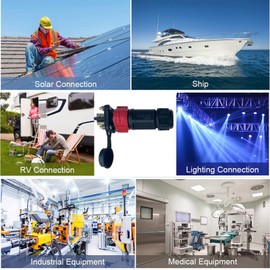 GaiRen 50 Amp Industrial Connector, 8AWG 2 Pin Waterproof IP67 Plug & Receptacle for Solar Array Charging RV Camper Trolling Motor (Red)