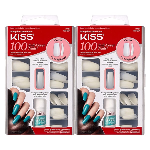 KISS 100 Acrylic Plain Full-Cover Nails (2 PACK, Coffin)
