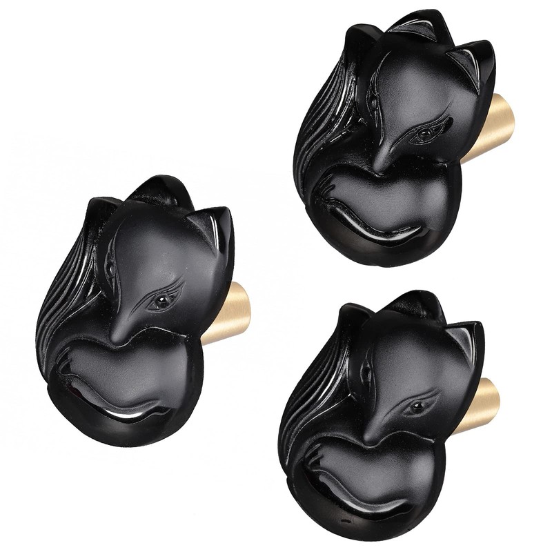 Rockcloud 2Pcs Black Obsidian Fox Cabinet Knob Door Cupboard Pull