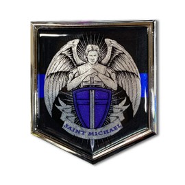 Saint Michael Thin Blue LINE Police Chrome Metallic Domed Decal Emblem 3D 2"x 2.25" St Michael Protect Us, Police, Thin Blue Line