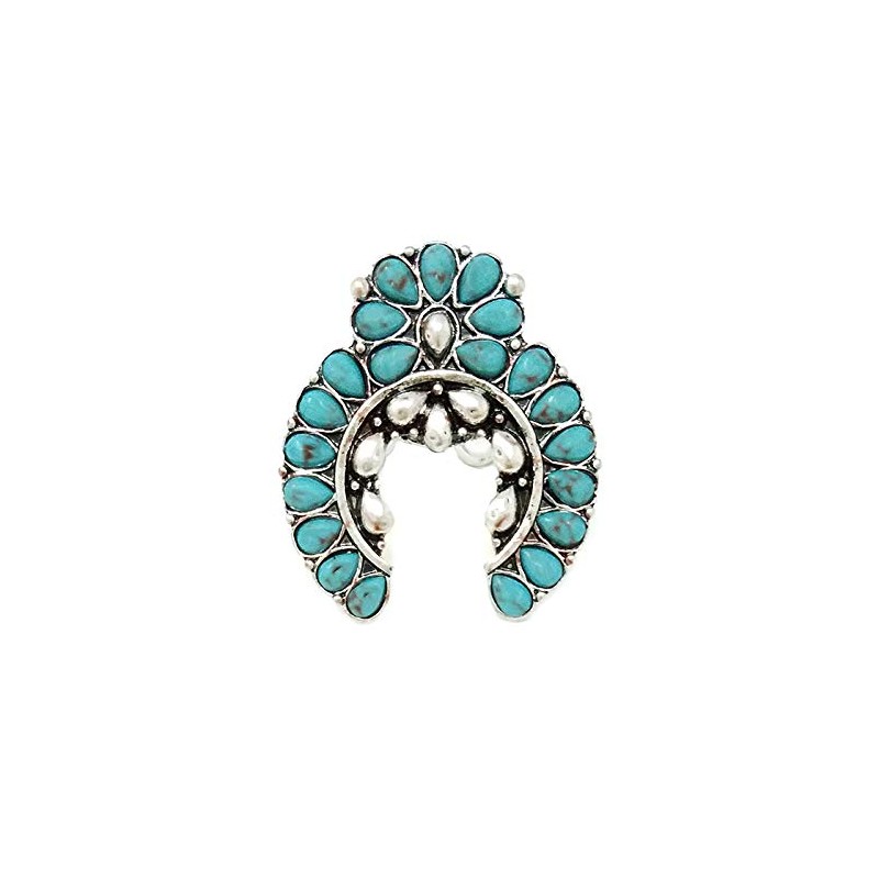 Emulily Western Turquoise Squash blossom Adjustable Cuff Ring