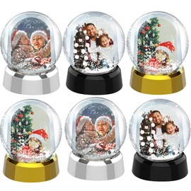 6 Pcs Christmas Photo Snow Globe, Tabletop Display Snow Globes DIY Liquid Photo Frame Water Globe Craft Floating Water Frame for Winter DIY Craft Xms Gift (6, Black, Silver, Gold)